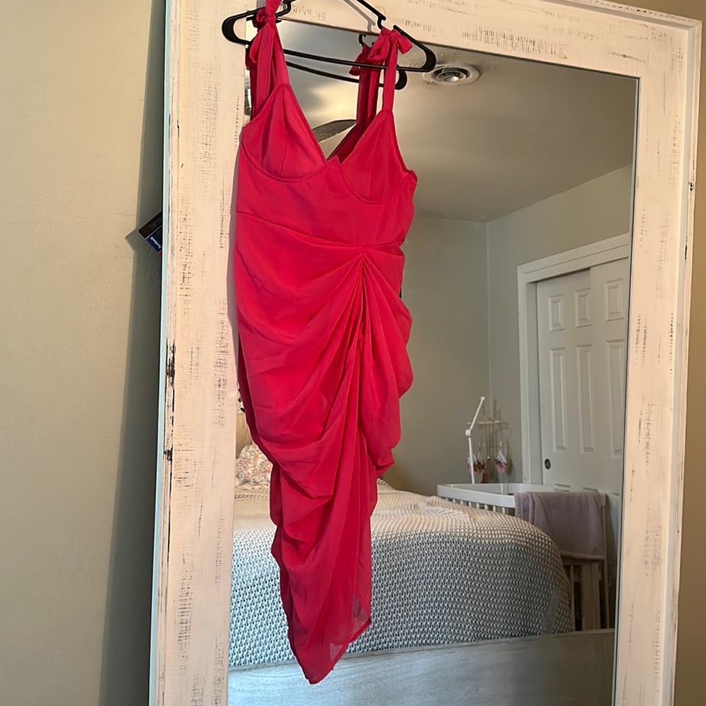 Hot pink underwire detail draped midi dress